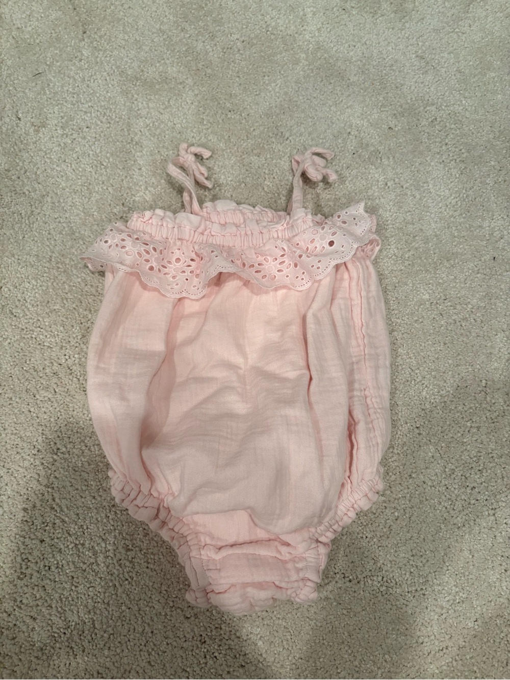 GAP Light Pink Eyelet-Trim Tie-Strap Baby One-Piece